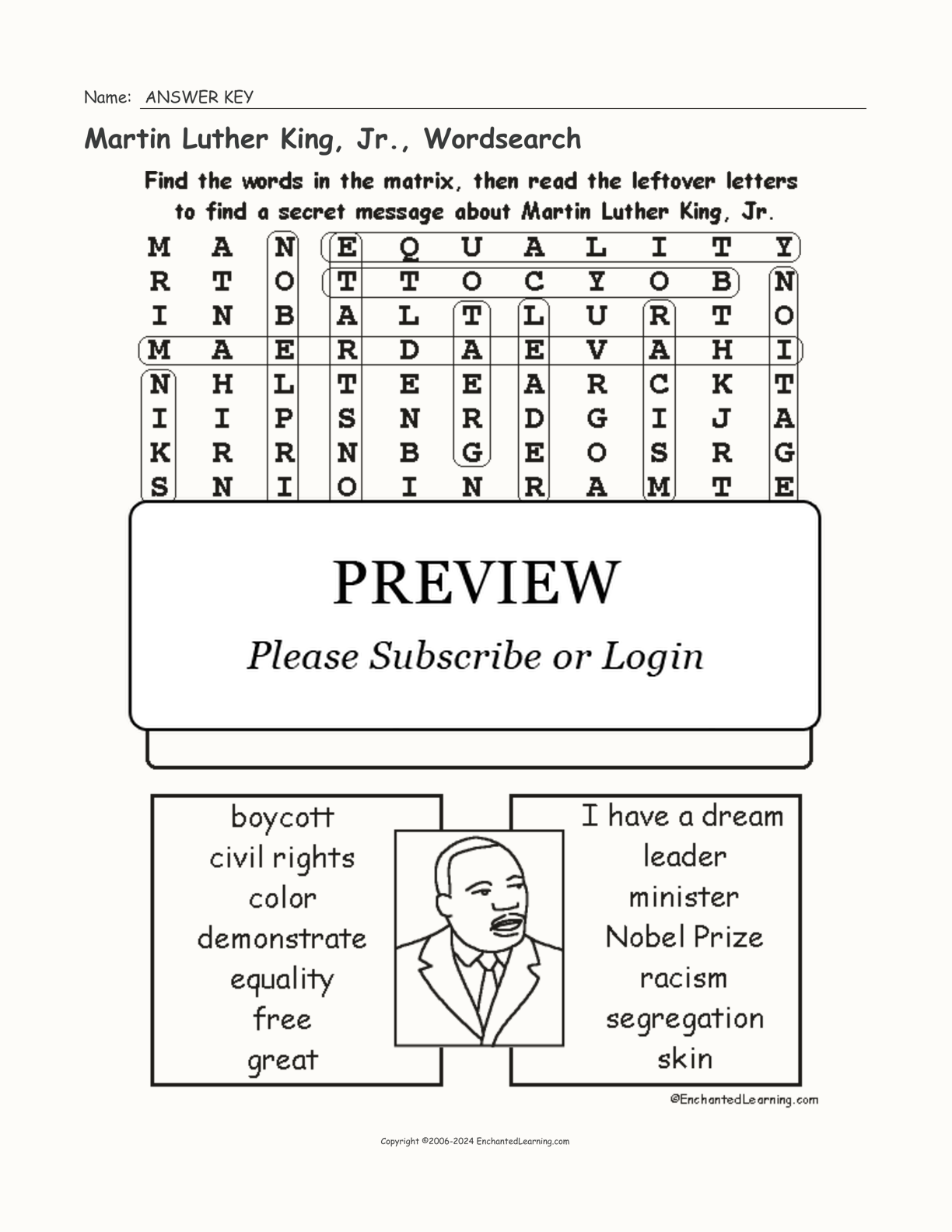 Martin Luther King, Jr., Wordsearch interactive worksheet page 2