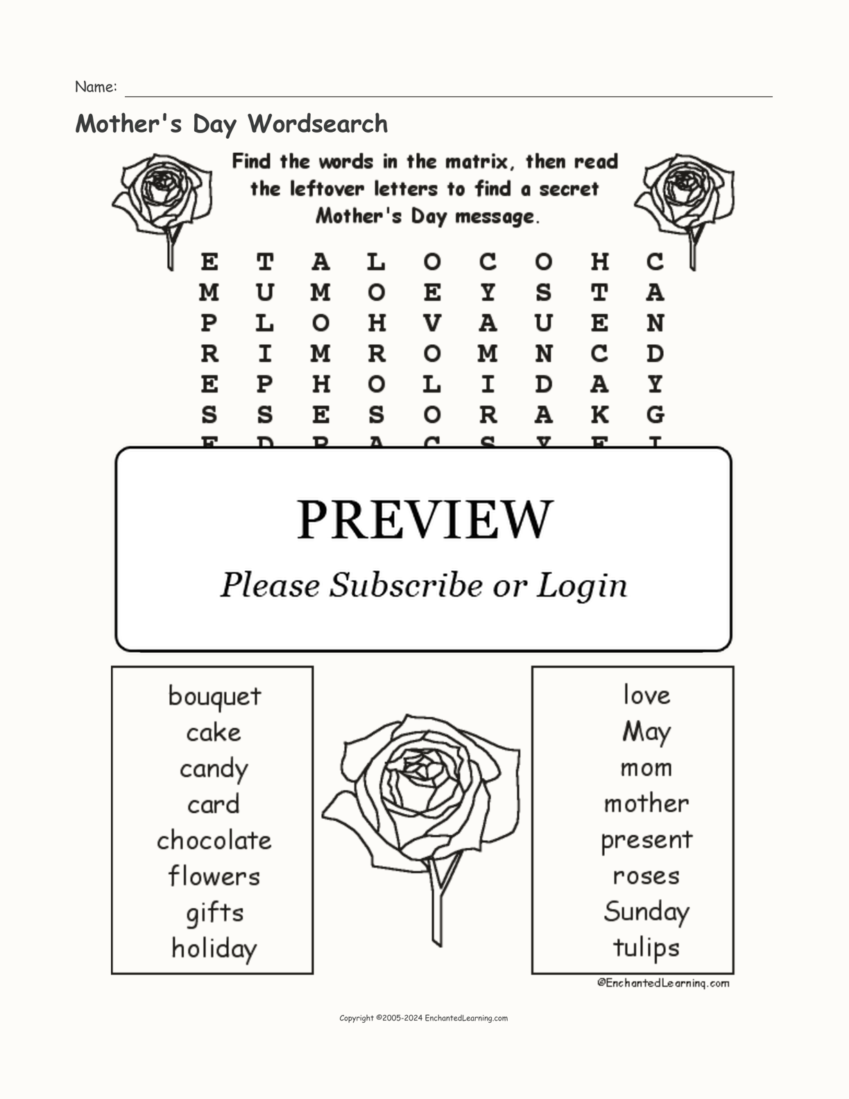 Mother's Day Wordsearch interactive worksheet page 1