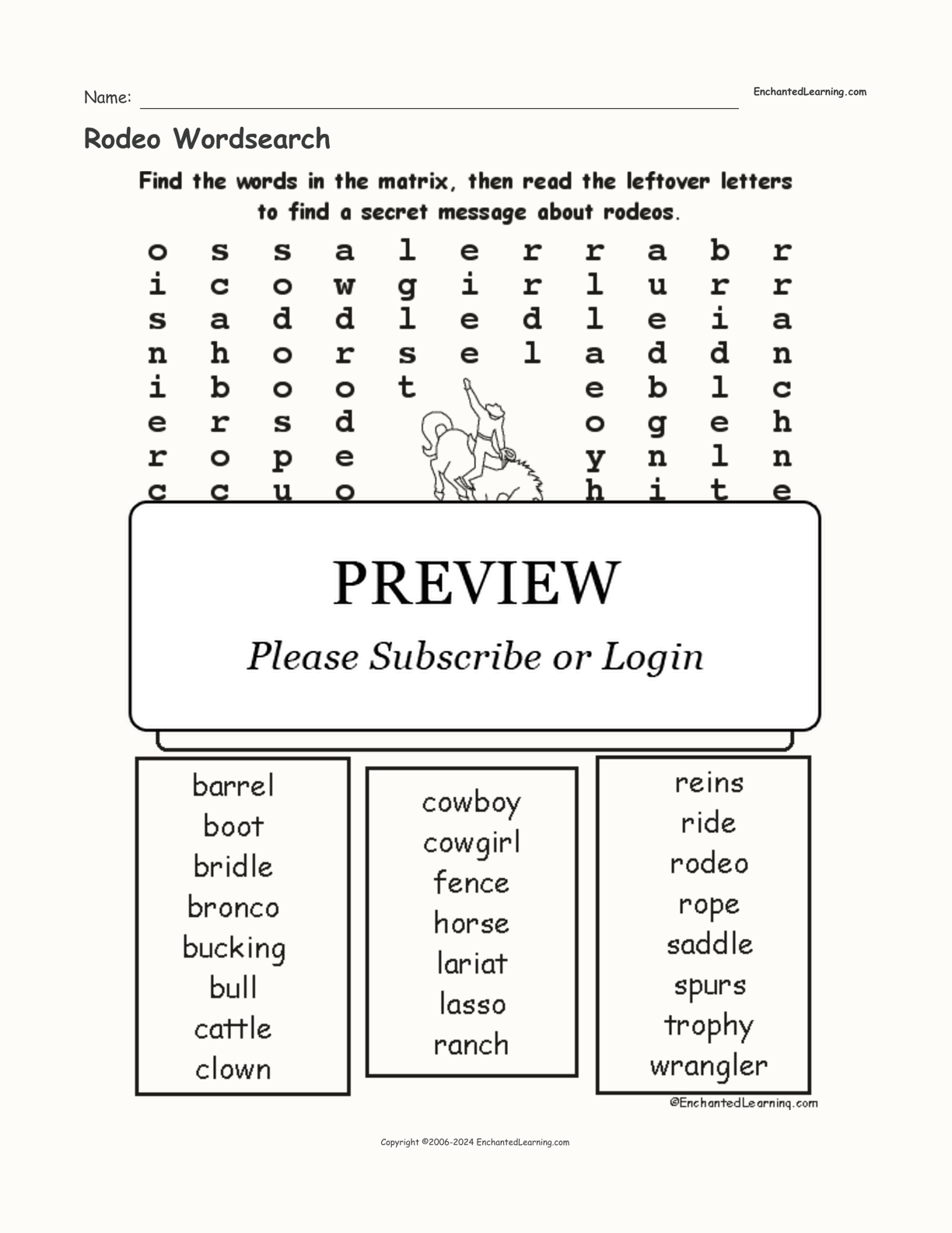Rodeo Wordsearch interactive worksheet page 1