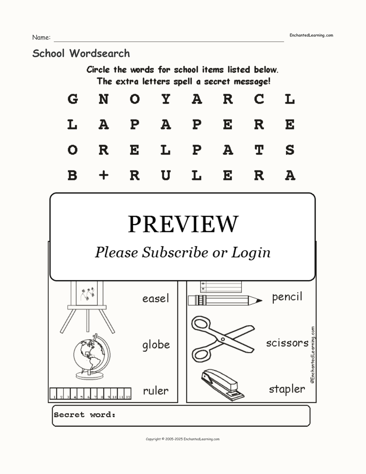 School Wordsearch interactive worksheet page 1