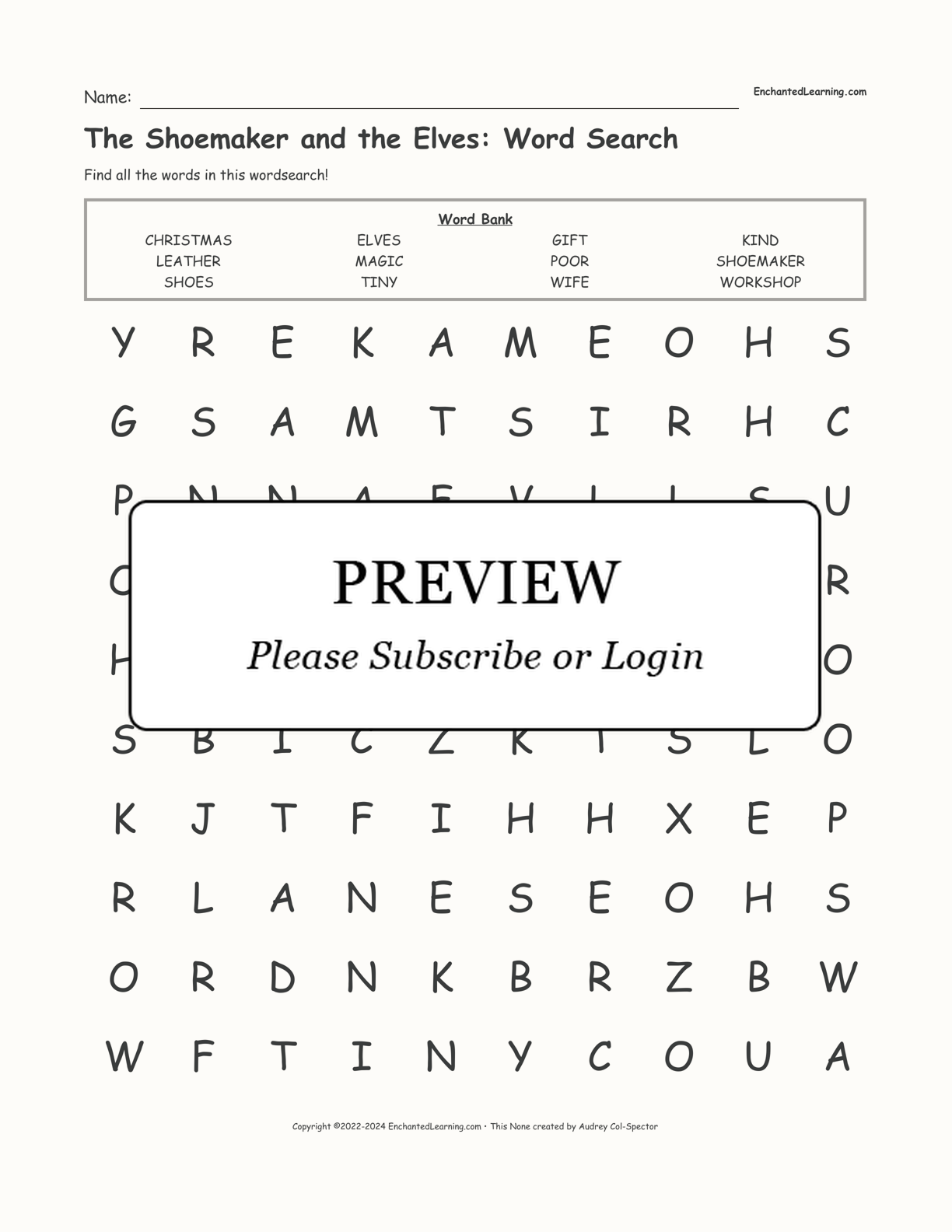 The Shoemaker and the Elves: Word Search interactive worksheet page 1