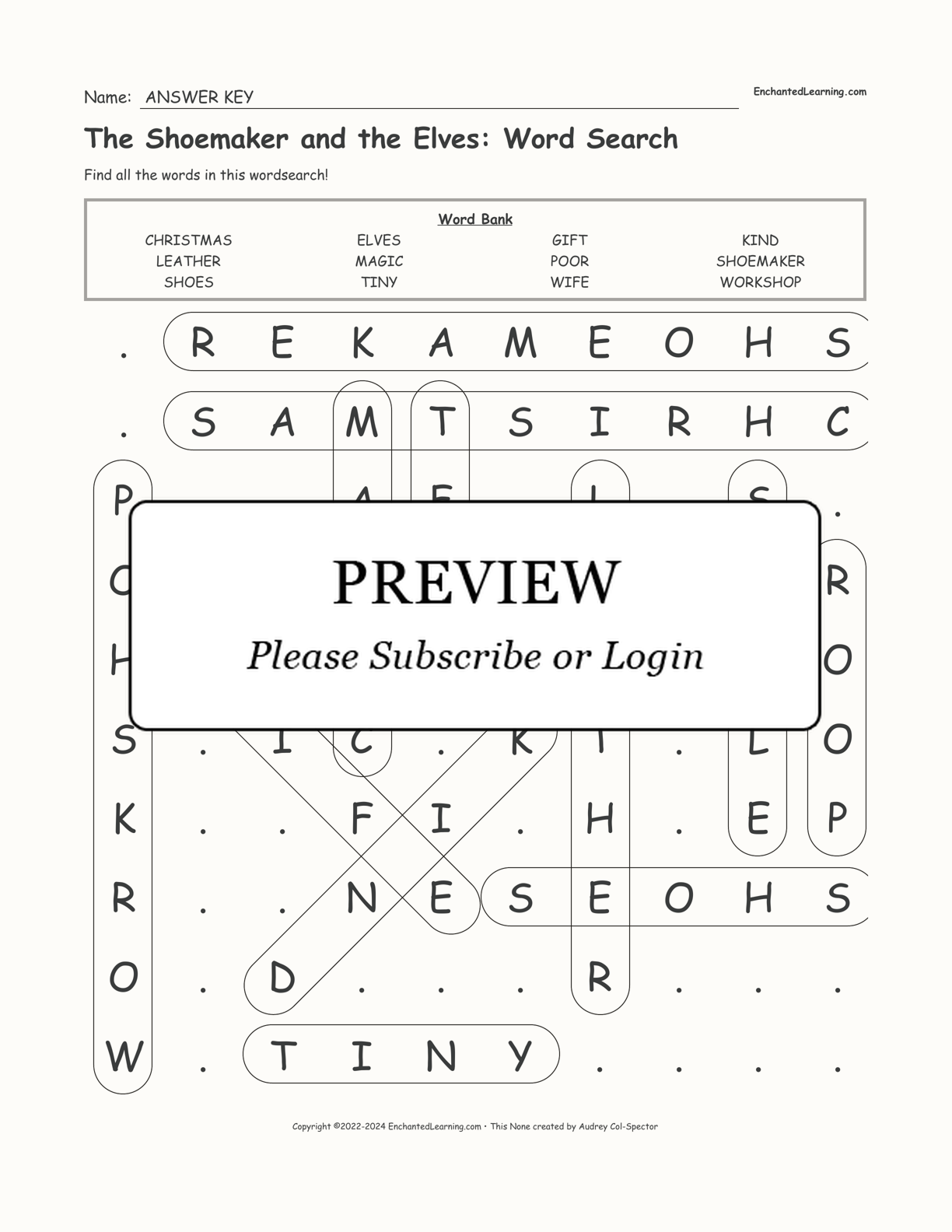 The Shoemaker and the Elves: Word Search interactive worksheet page 2
