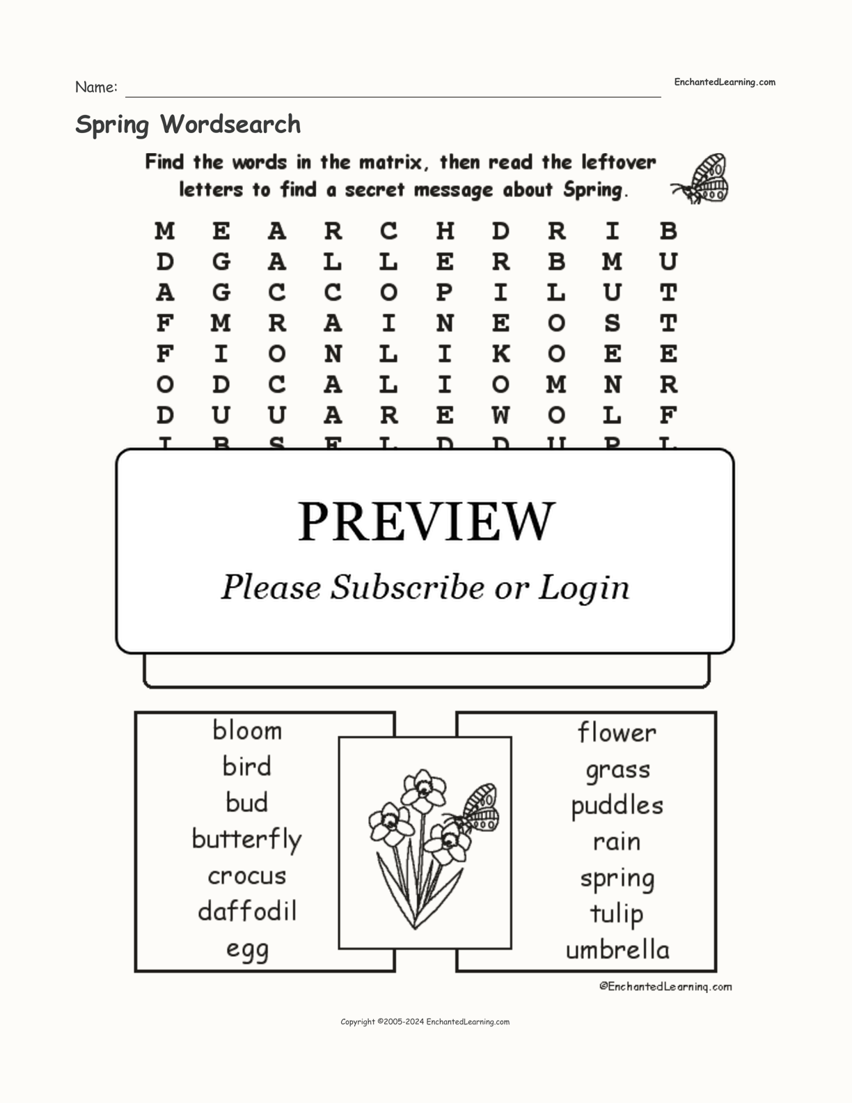 Spring Wordsearch interactive worksheet page 1