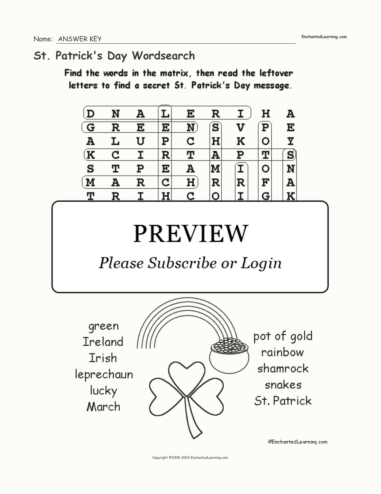 St. Patrick's Day Wordsearch interactive worksheet page 2
