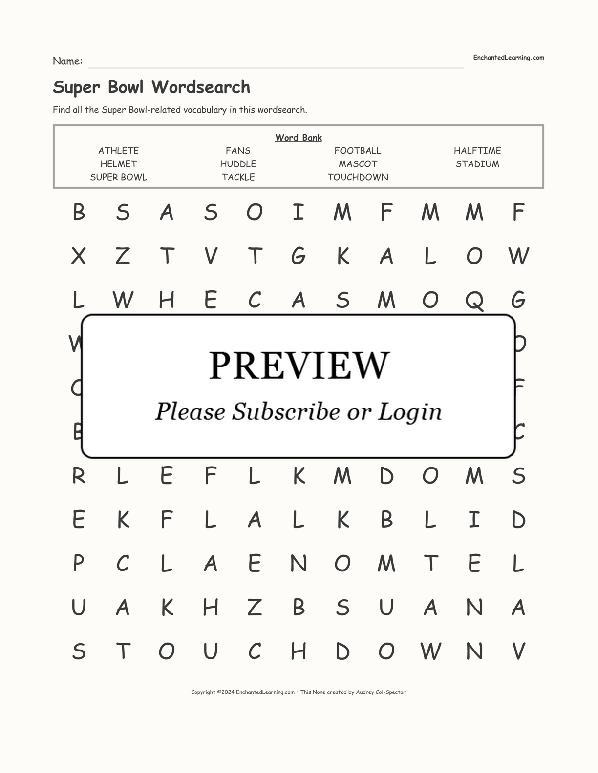 Super Bowl Wordsearch interactive worksheet page 1
