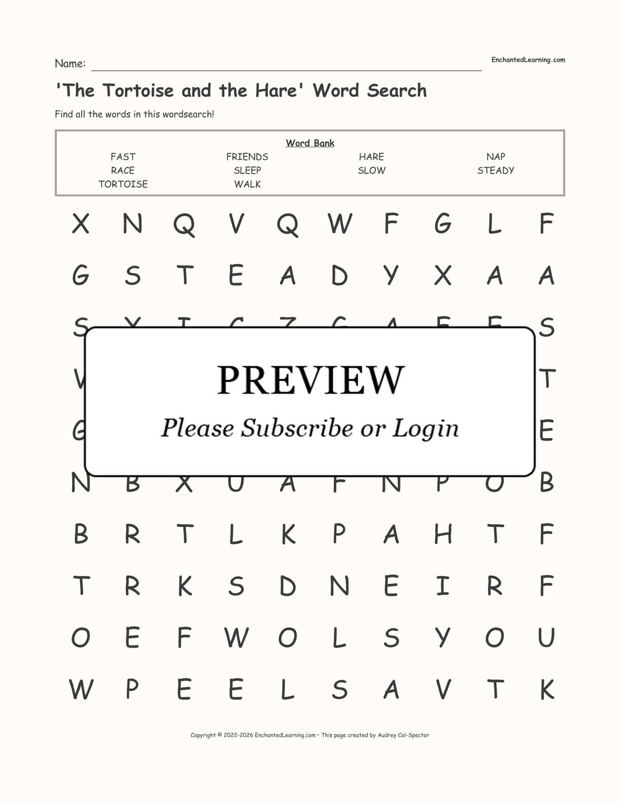 'The Tortoise and the Hare' Word Search interactive worksheet page 1