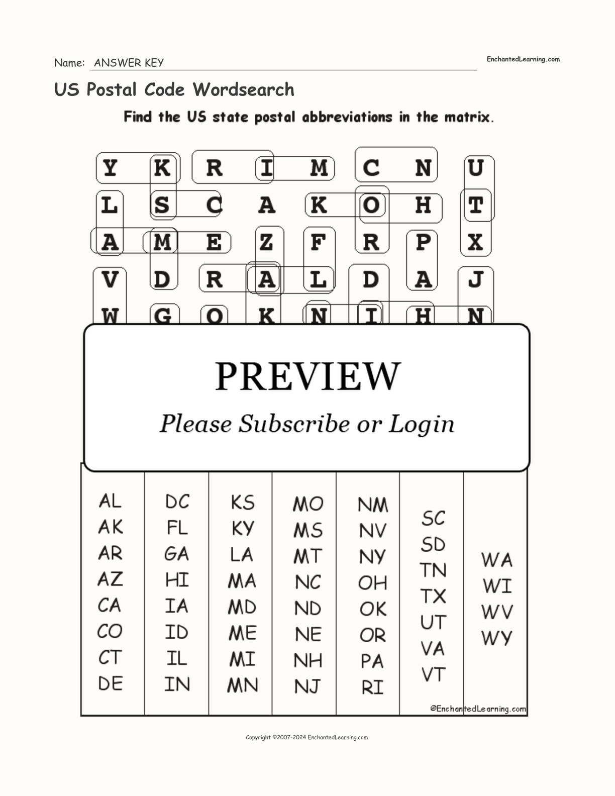 US Postal Code Wordsearch interactive worksheet page 2