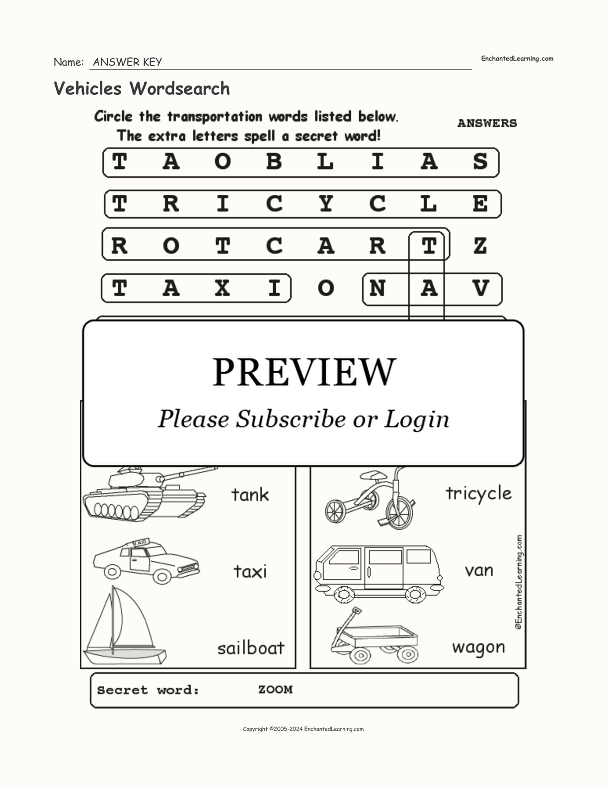 Vehicles Wordsearch interactive worksheet page 2