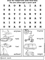 Vehicles wordsearch
