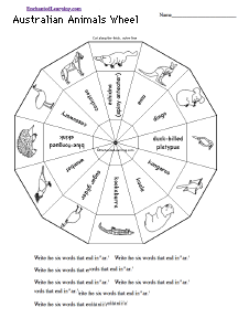 Search result: 'Australian Animals Wheel  - Bottom: Printable Worksheet'