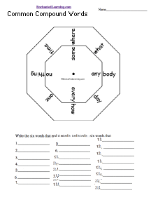 Search result: 'Common Compound Words Wheel #2: Printable Worksheet'