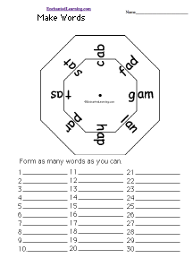 Make Words Wheel -a-: Printable Worksheet