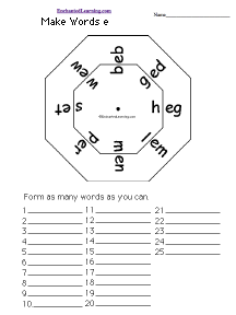 Search result: 'Make Words Wheel -e-: Printable Worksheet'
