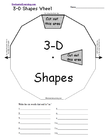 Search result: '3-D Shapes Word Wheel  - Top: Printable Worksheet'