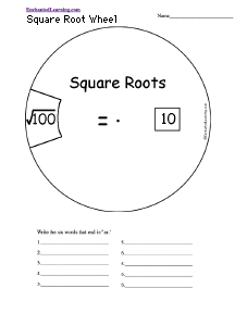 Search result: 'Square Root Wheel: Printable Worksheet'