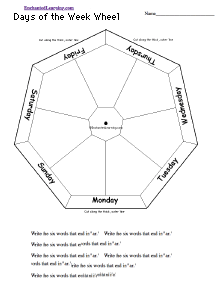 Search result: '7 Days of the Week Word Wheel - Bottom: Printable Worksheet'