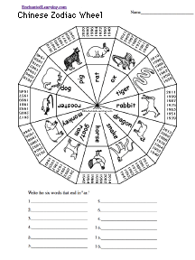Search result: 'Chinese Zodiac Word Wheel - Bottom: Printable Worksheet'