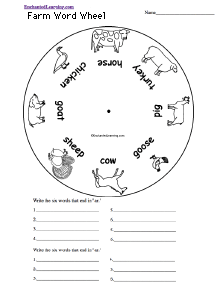 Search result: 'Farm Animals Word Wheel - Bottom: Printable Worksheet'