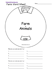 Search result: 'Farm Animals Word Wheel: Printable Worksheet'