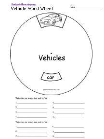 Search result: 'Vehicles Word Wheel: Printable Worksheet'