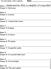 Search result: 'Castle and Fairytale Words: Write a Question for Each Answer'