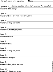 Search result: 'Color Words: Write a Question for Each Answer'