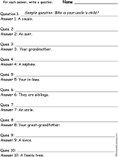 Search result: 'People, Family, Occupations, Write a Question for Each Answer: Worksheets'