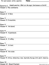 Search result: 'Landform Words: Write a Question for Each Answer'