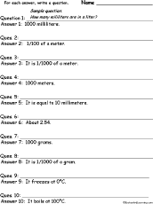 Search result: 'Metric Measurement Words: Write a Question for Each Answer'