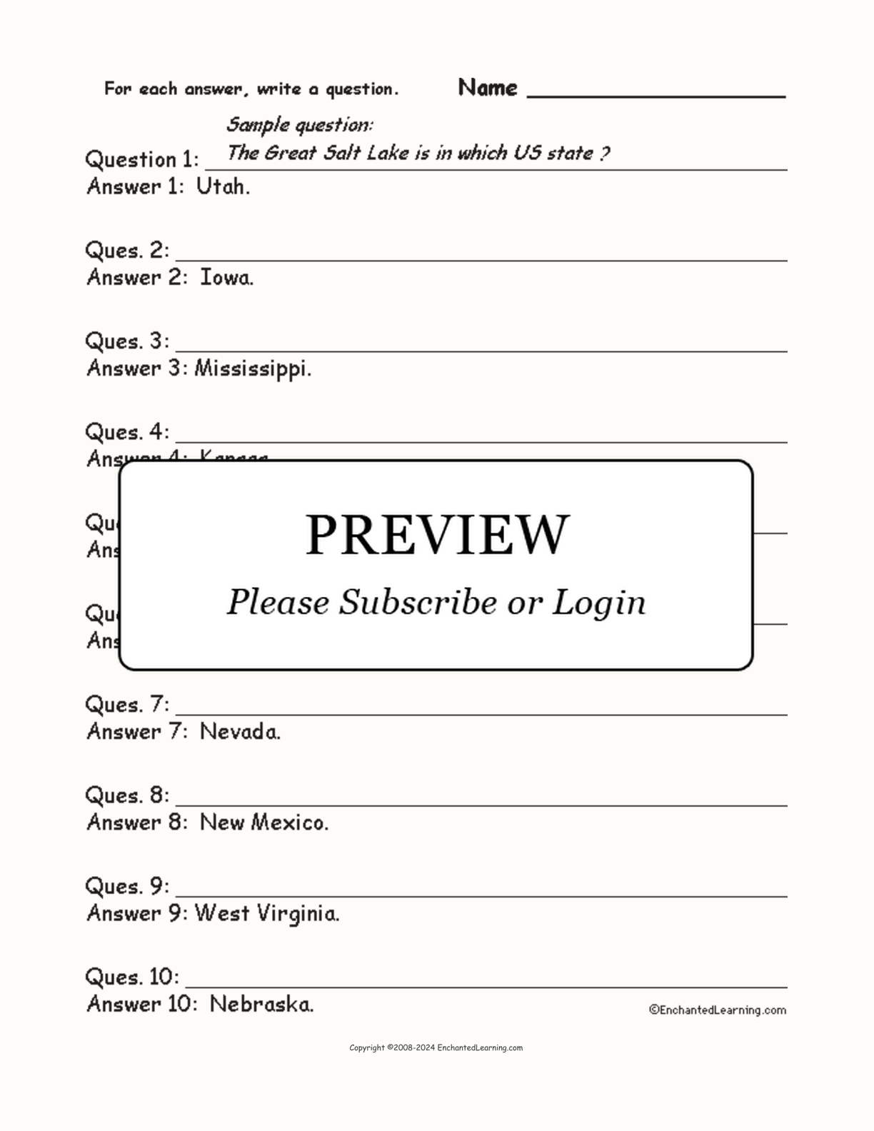 USA #4: Write a Question for Each Answer interactive worksheet page 1