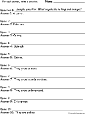 Search result: 'Vegetable Words: Write a Question for Each Answer'