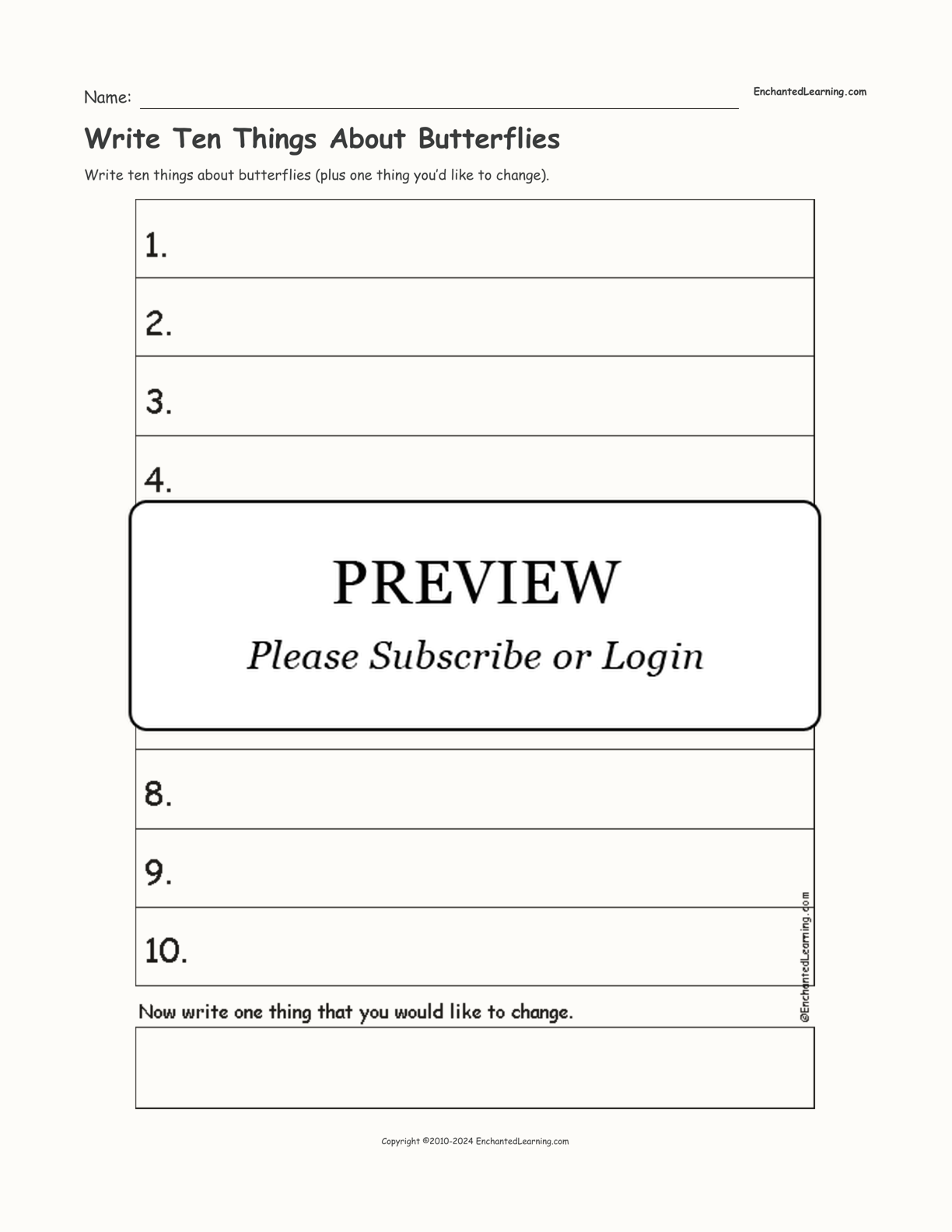 Write Ten Things About Butterflies interactive worksheet page 1
