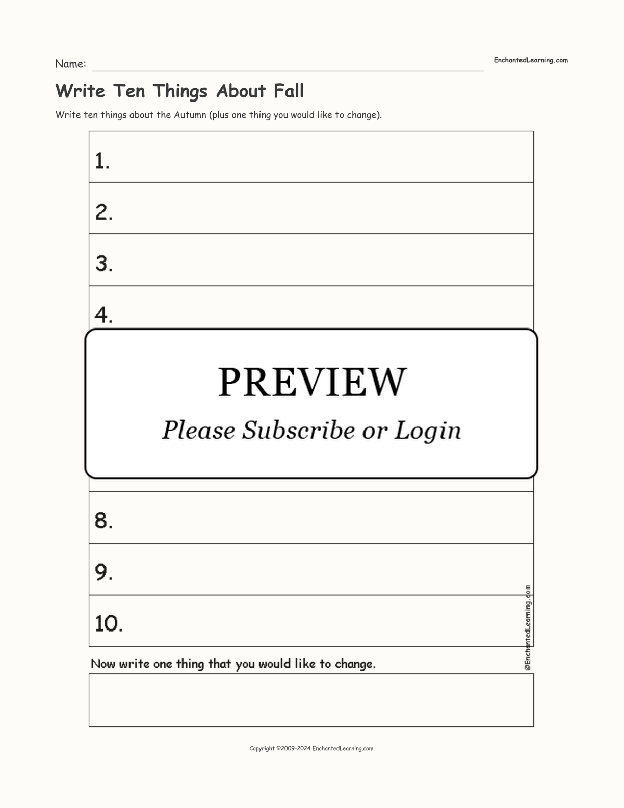 Write Ten Things About Fall interactive worksheet page 1