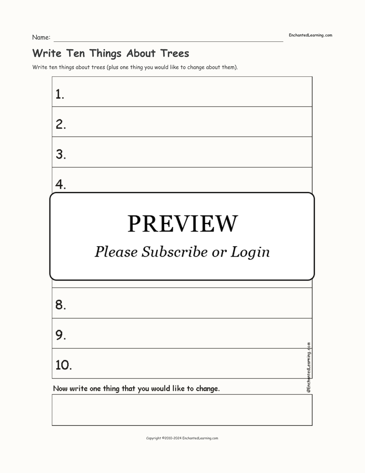 Write Ten Things About Trees interactive worksheet page 1