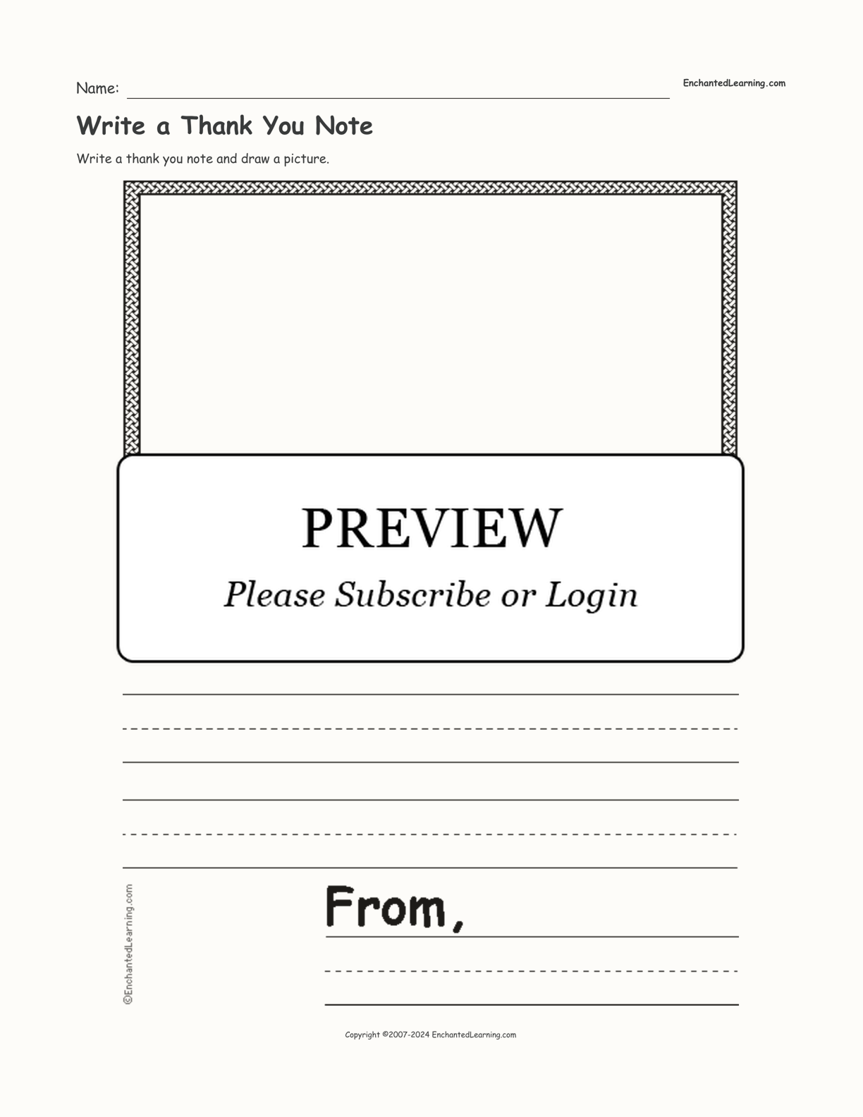 Write a Thank You Note interactive worksheet page 1